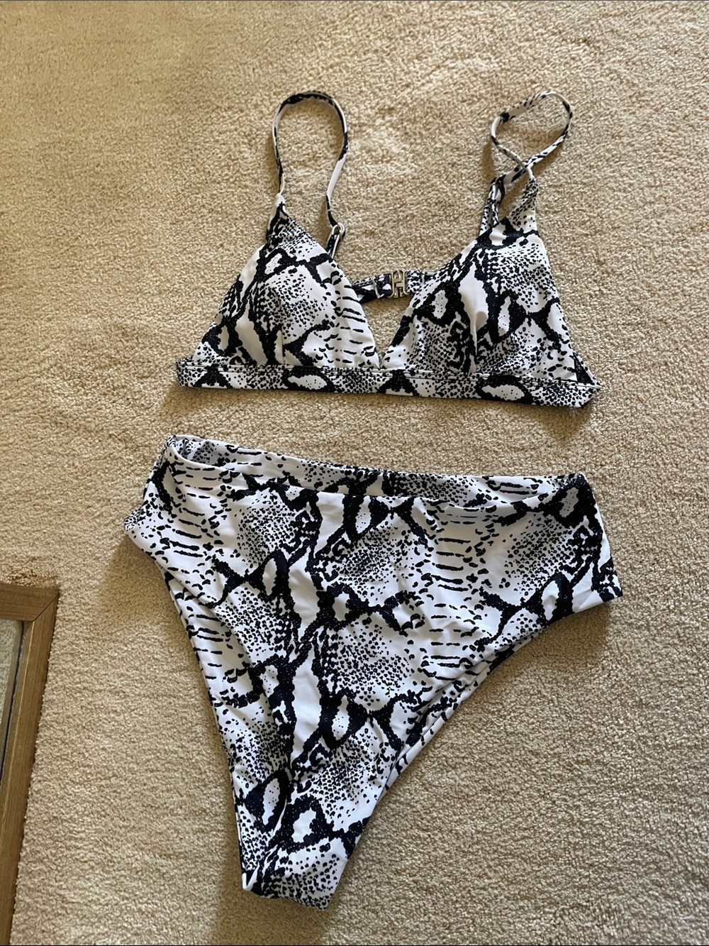 SHEIN Black and White Snake Print Triangle Bikini Set